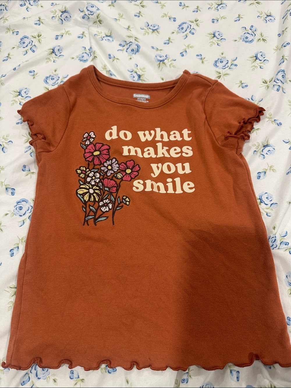 Garanimals Rust Orange Short Sleeve Tee with Floral Graphic and Slogan